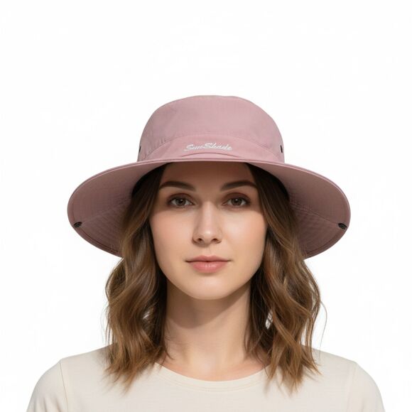 SunShade Pink Wide Brim Hat with Ponytail Hole - Picture 1 of 7
